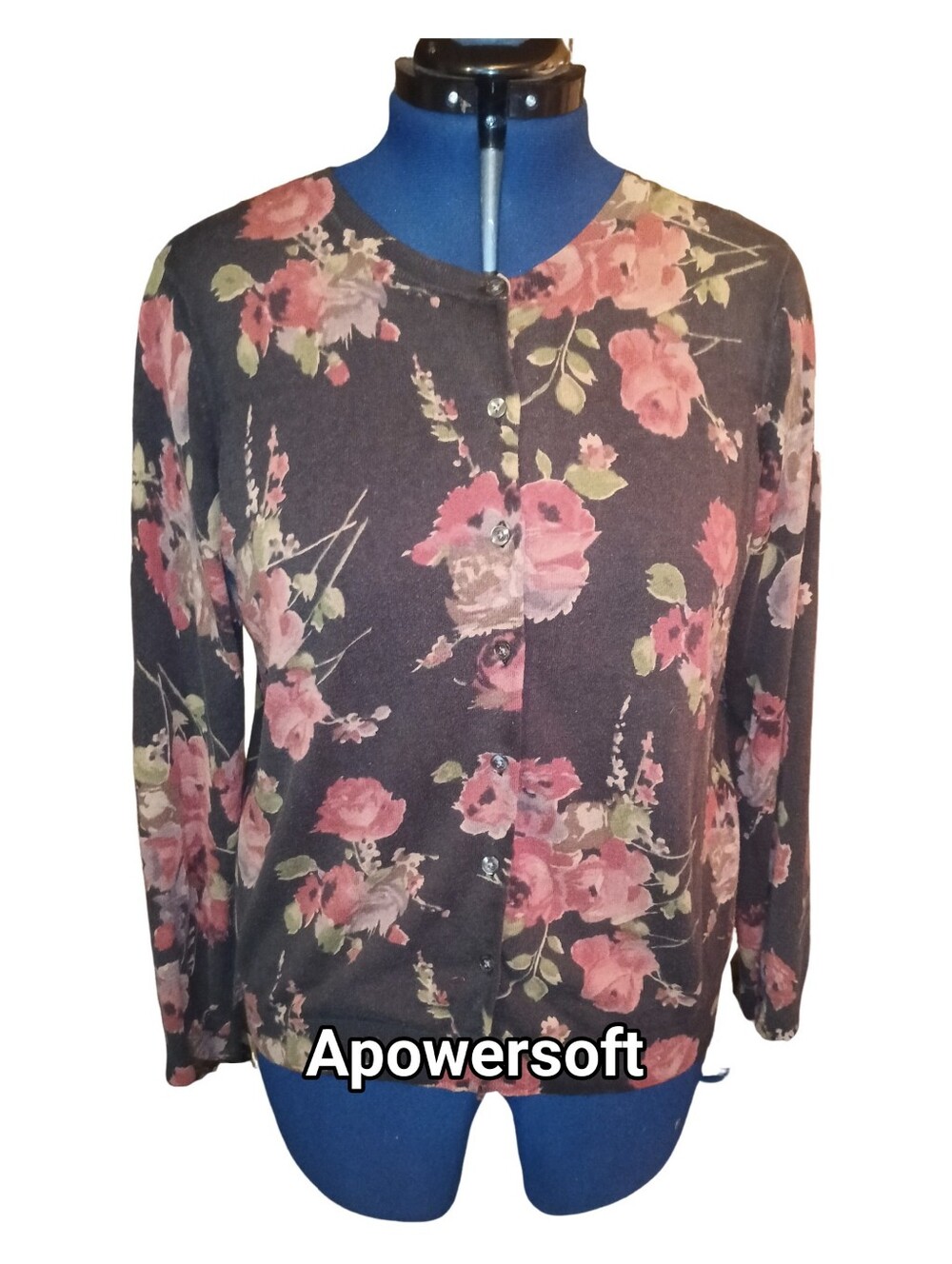 Vintage 1990s Dark Moody Floral Rib Knit Cardigan — Approx. L/XL